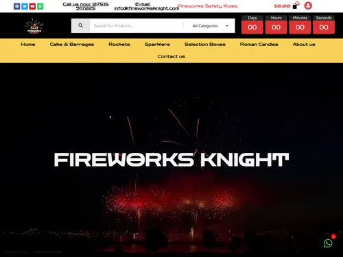 Fireworks Knight online shop homepage with fireworks categories and product search