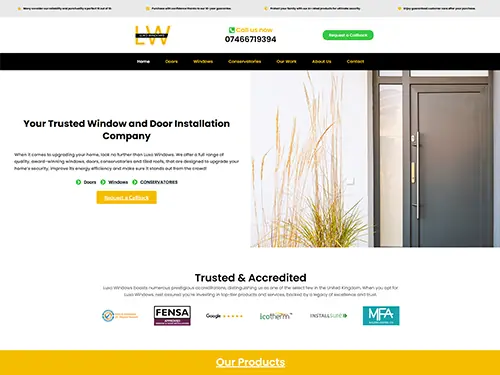 Luxo window and door installer website homepage