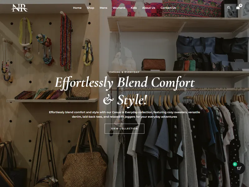 NR Textiles online clothing shop homepage showing the Casual & Everyday collection