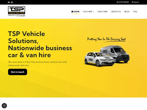 TSP Vehicle Solutions website homepage offering nationwide business car and van hire